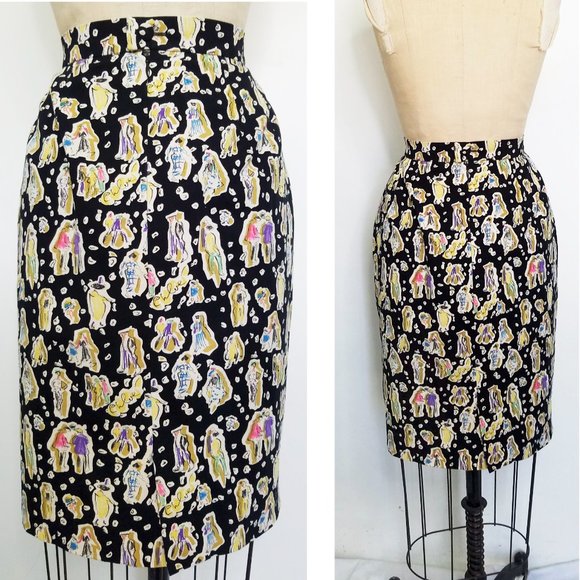 Chloe Womens Skirt Logo Sketch Sketches of People Novelty Print - Picture 3 of 12